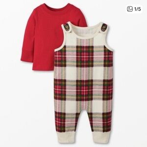 Hanna Andersson Plaid Overalls with Red Shirt Set 12-18 months